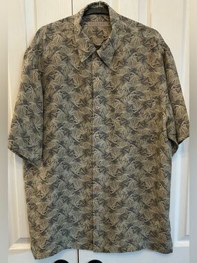 Retreat 100% Silk Palm Leaf Shirt Olive Green Size M EUC